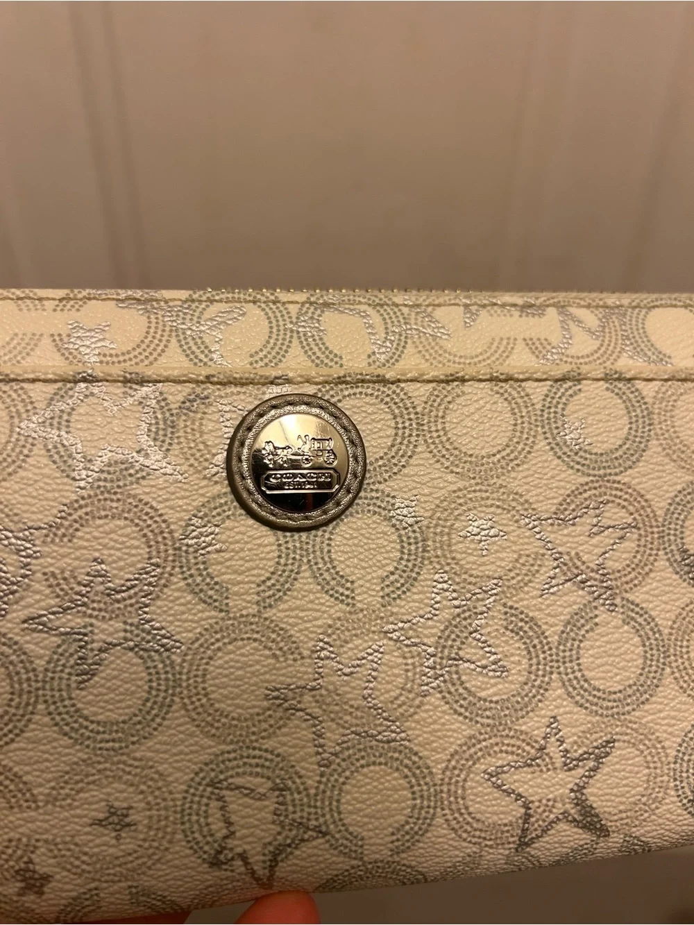 Women's Cream Coach Zip-Around Wallet